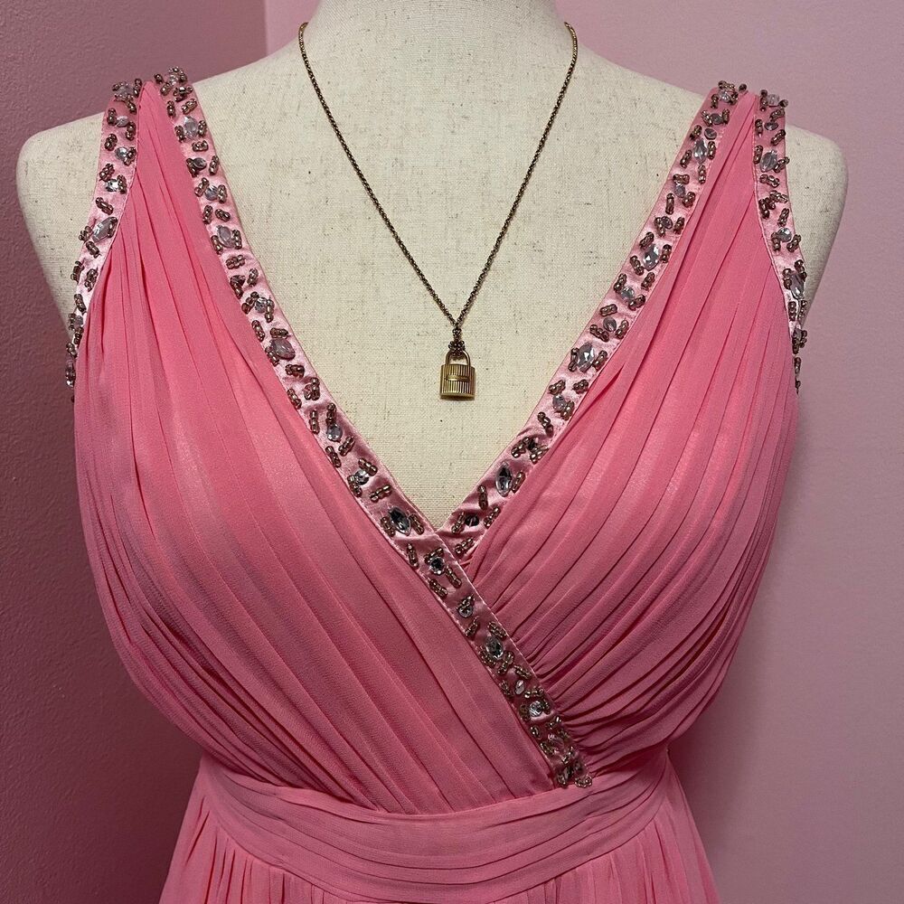 NWT Little Mistress pink cut-out maxi dress with pretty embellishments size 8 - Picture 2 of 5